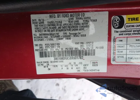 2011 Mercury Milan z USA, uszkodzony, nr VIN 3MEHM0HA5BR601782